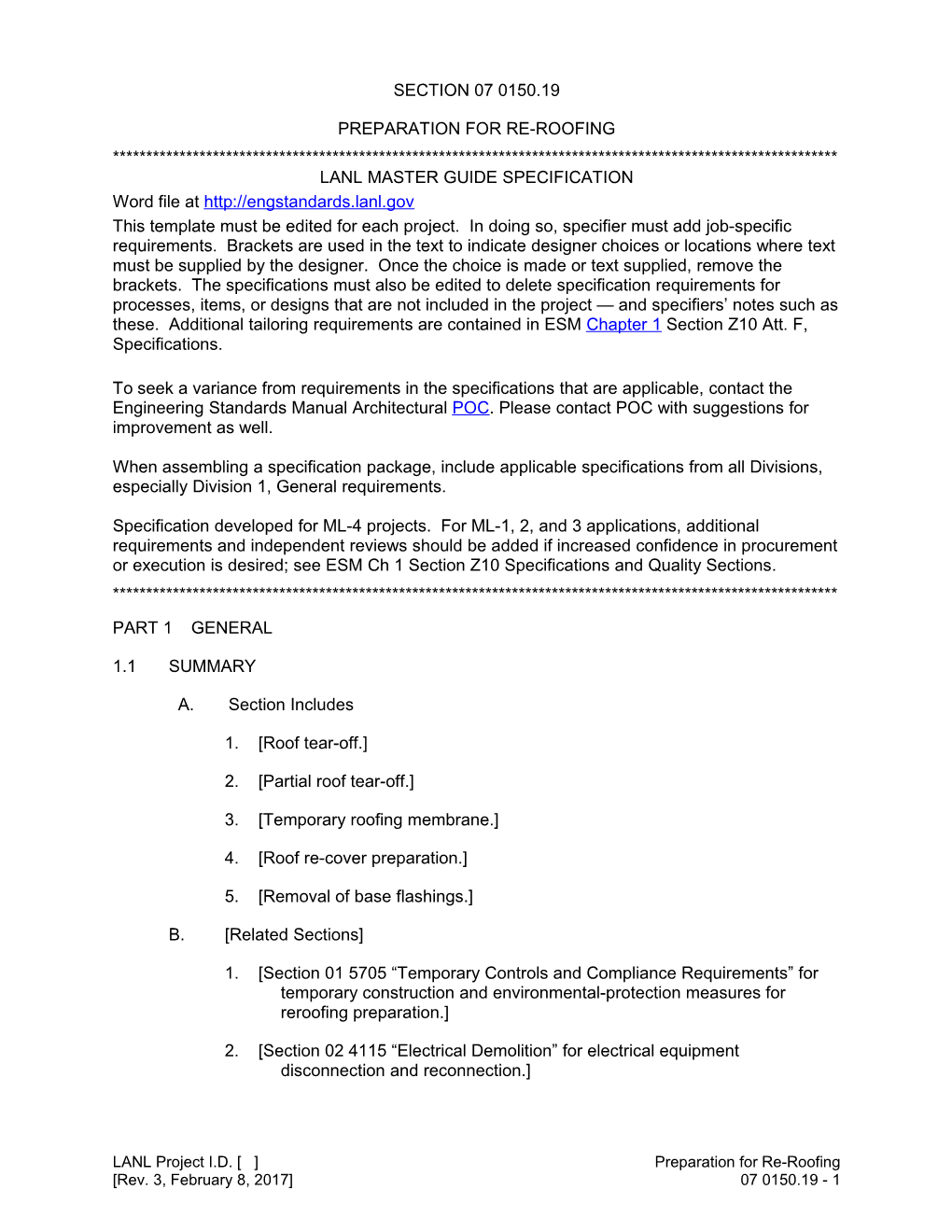 Lanl Master Guide Specification