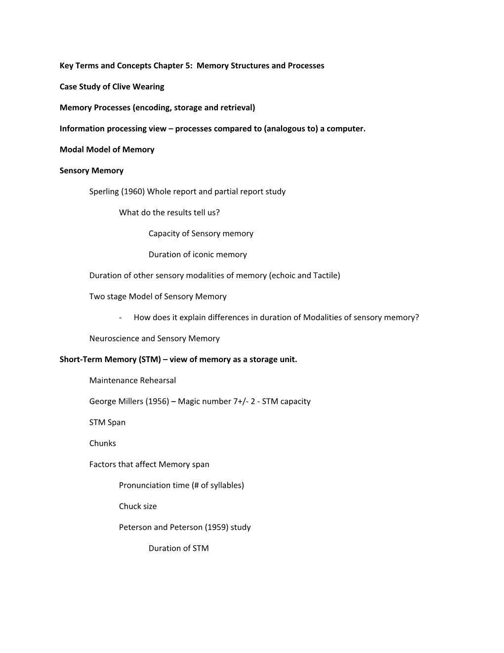 Key Terms and Concepts Chapter 5: Memory Structures and Processes