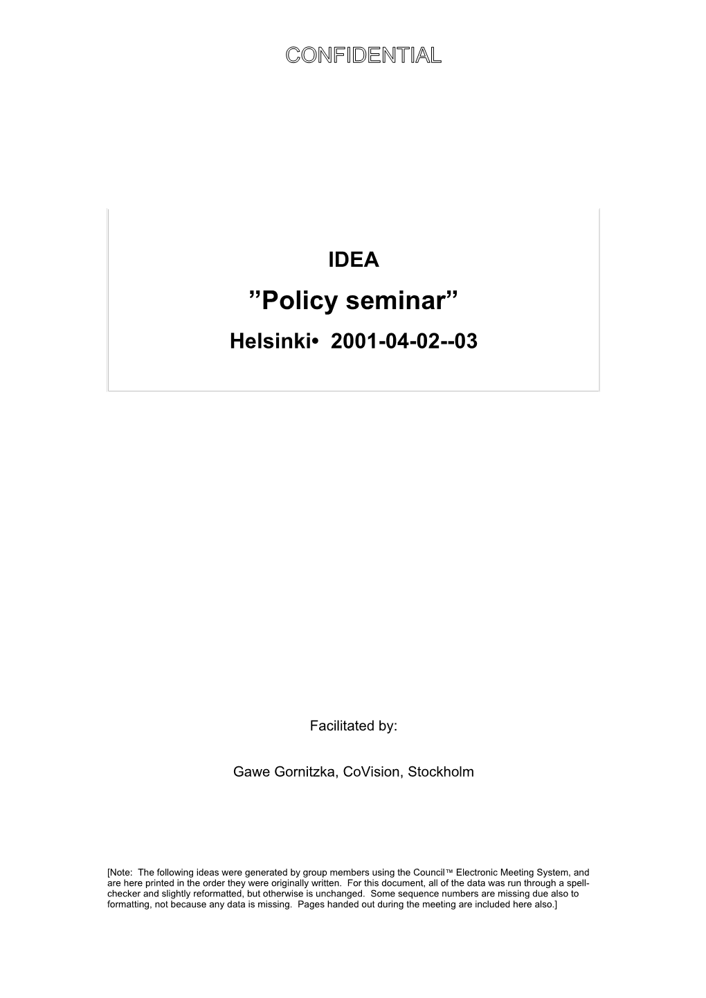 Policy Seminar
