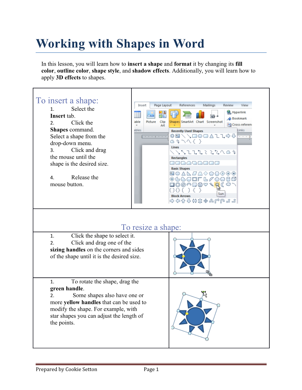 Working with Shapes in Word