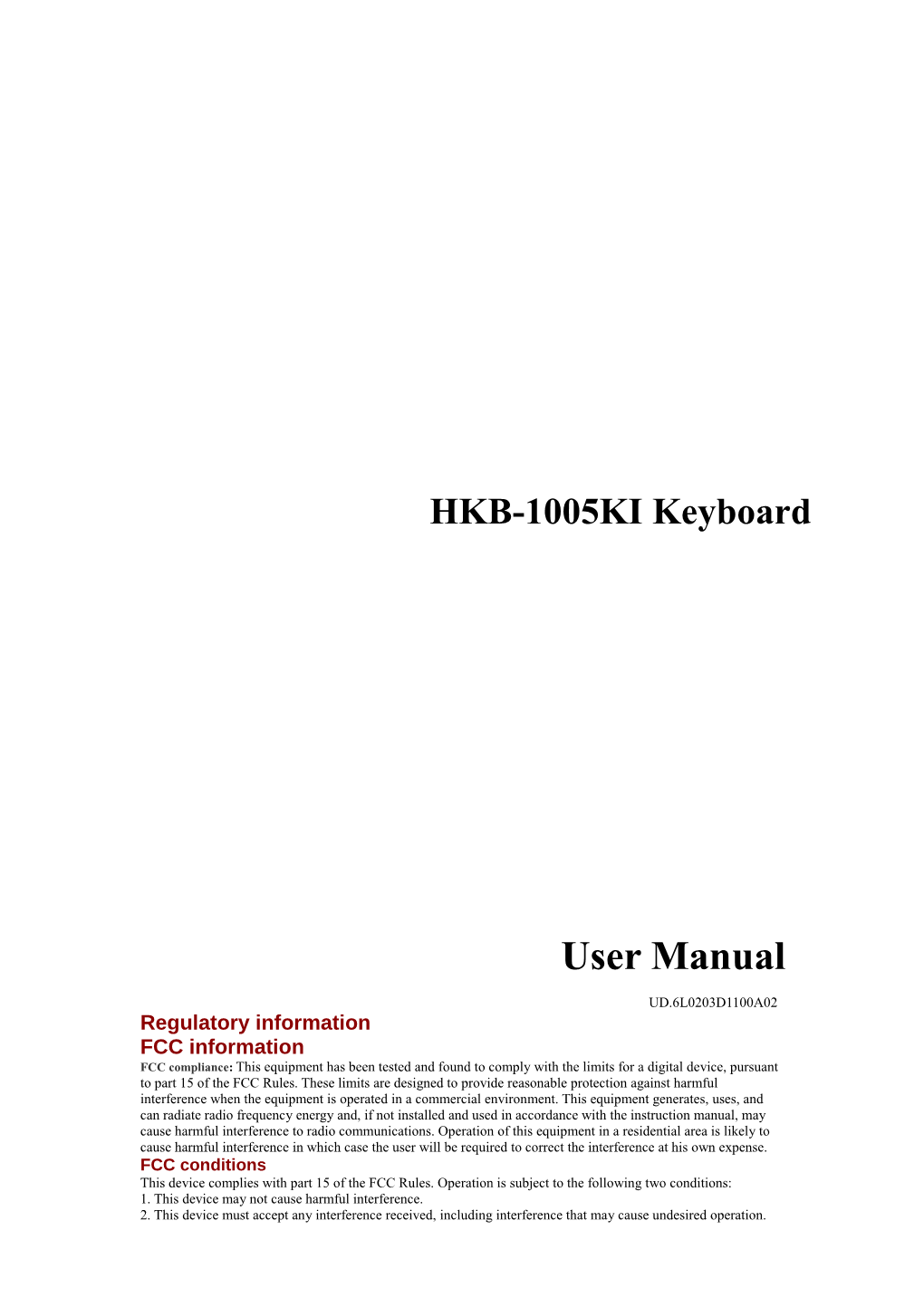 User Manual of HKB-1005KI Keyboard