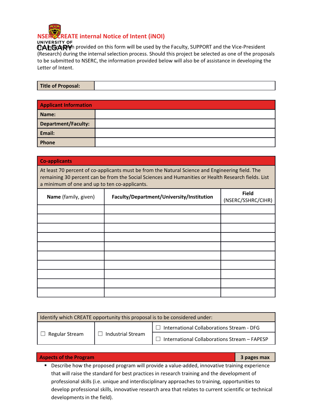 NSERC Createinternal Notice of Intent (Inoi)