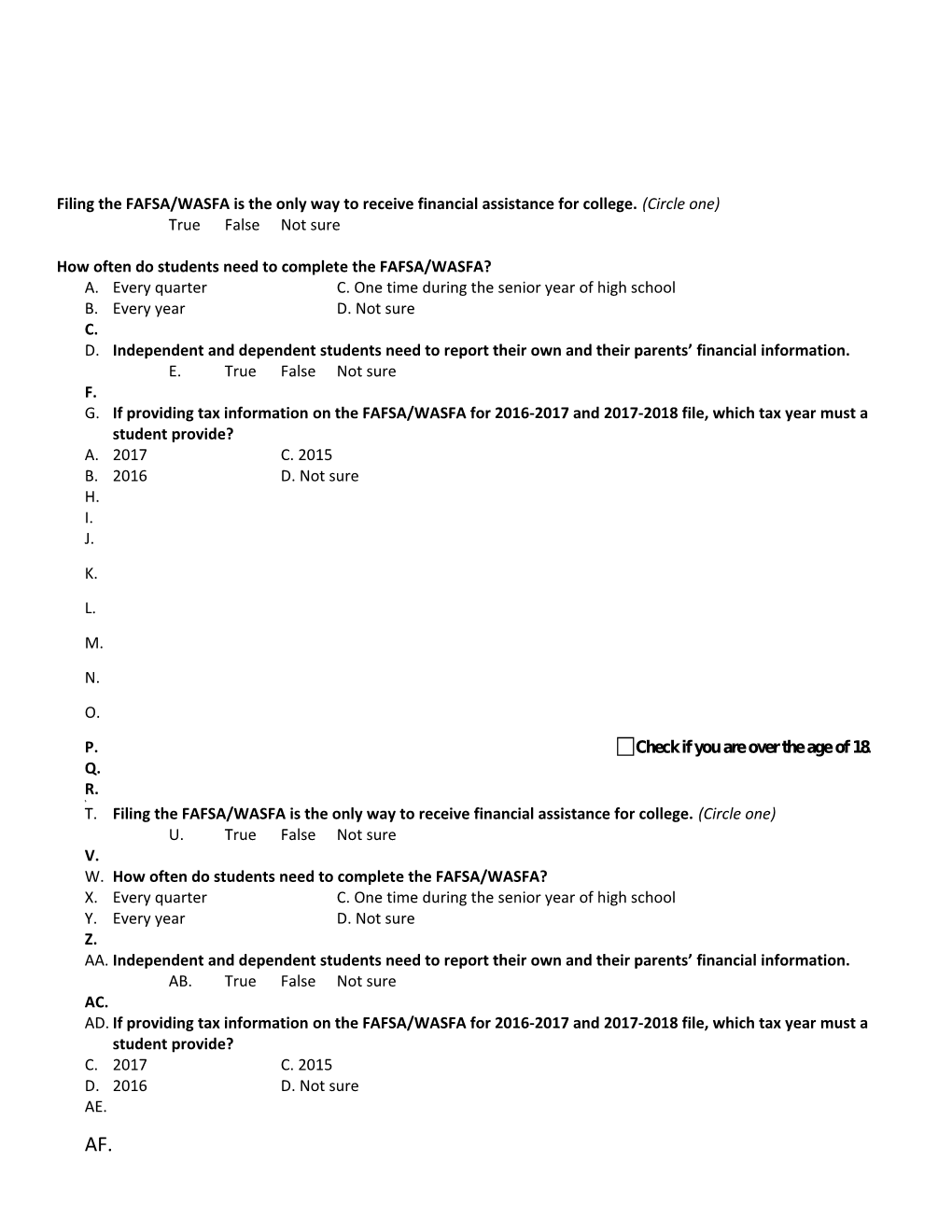 How Often Do Students Need to Complete the FAFSA/WASFA?