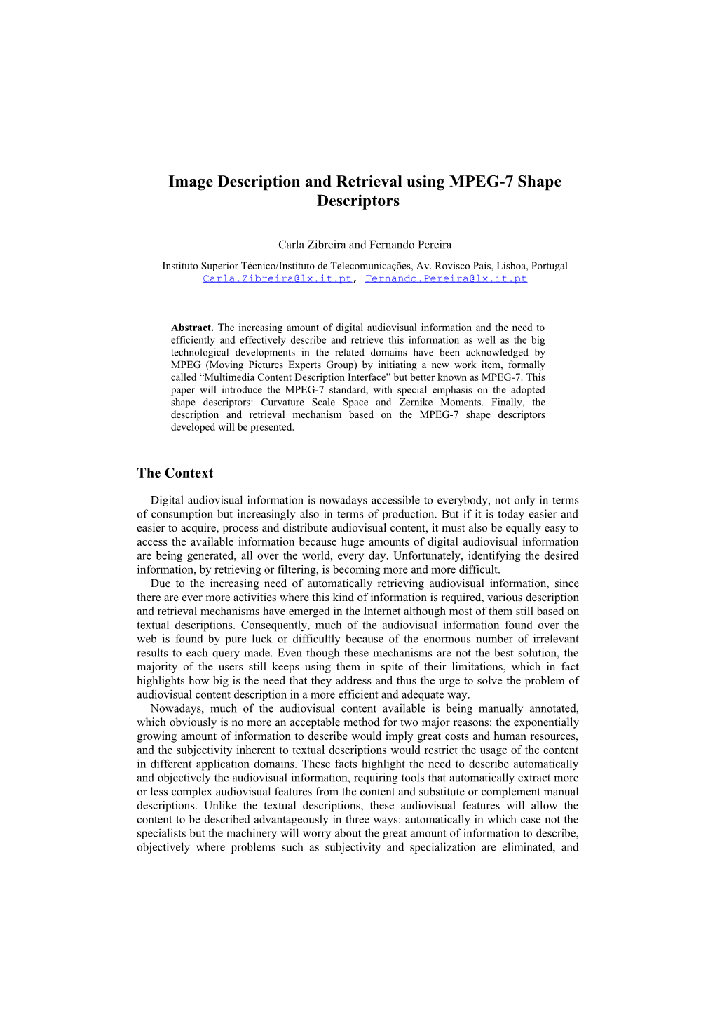 Image Description and Retrieval Using MPEG-7 Shape Descriptors