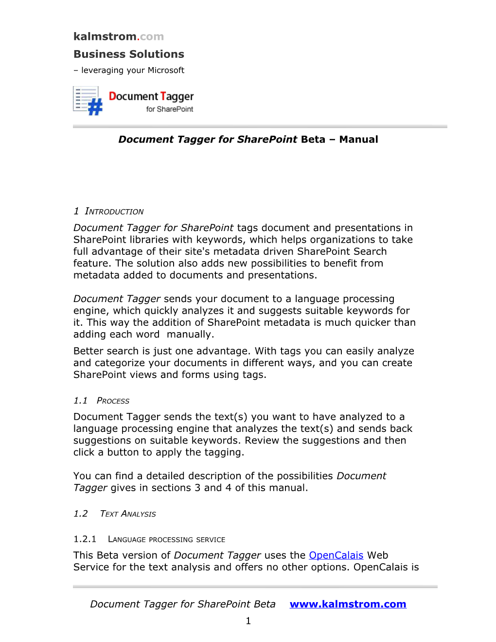 Sharepoint Document Tagger Manual