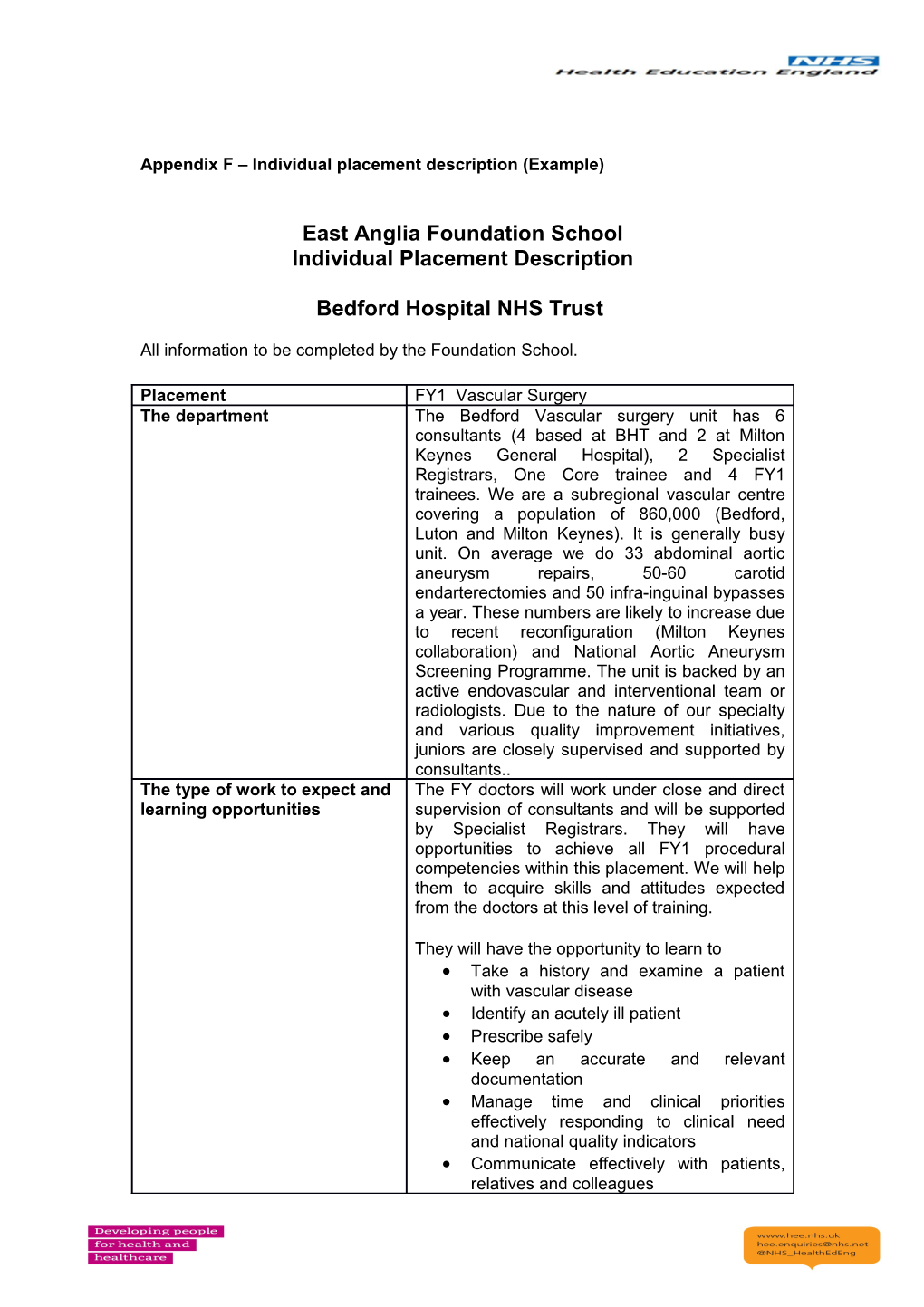 Appendix F Individual Placement Description (Example)