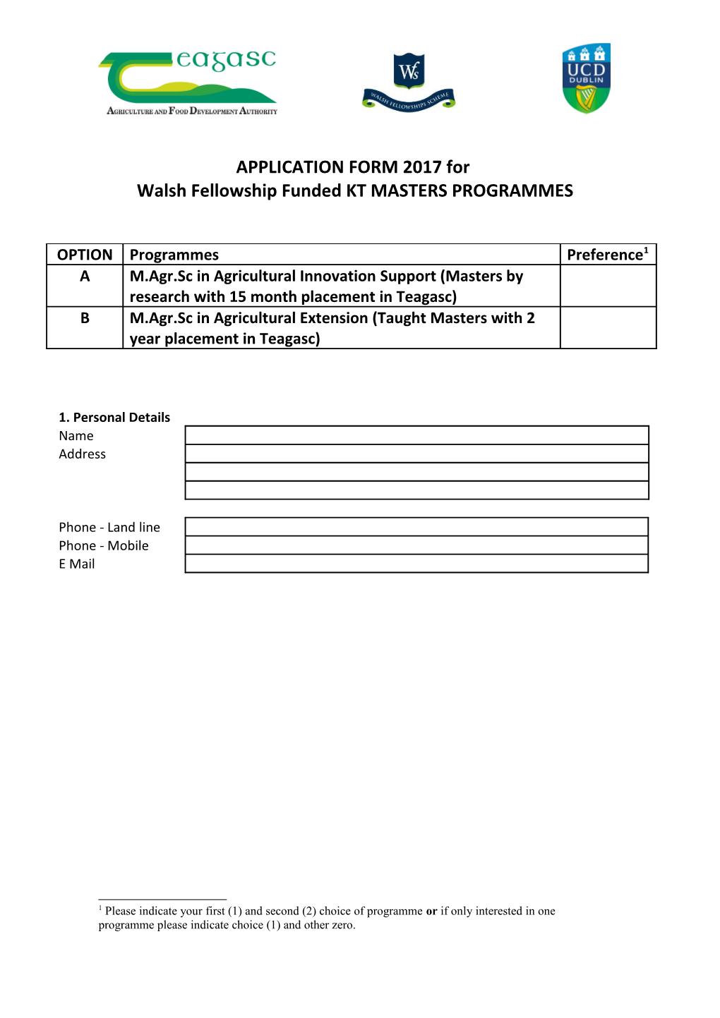 Teagasc Innovation Fellowships 2010