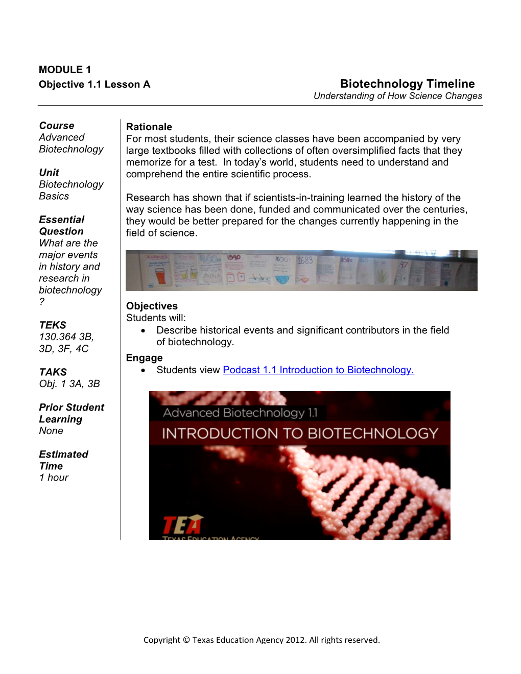 Objective 1.1 Lessona Biotechnologytimeline