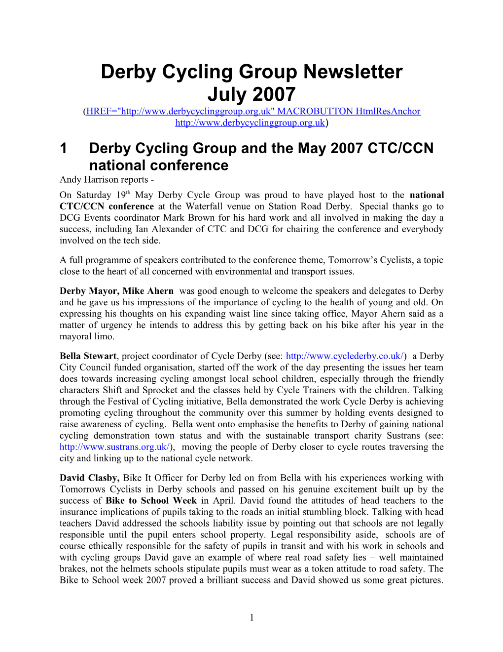 Derby Cycling Group Newsletter, October 2006