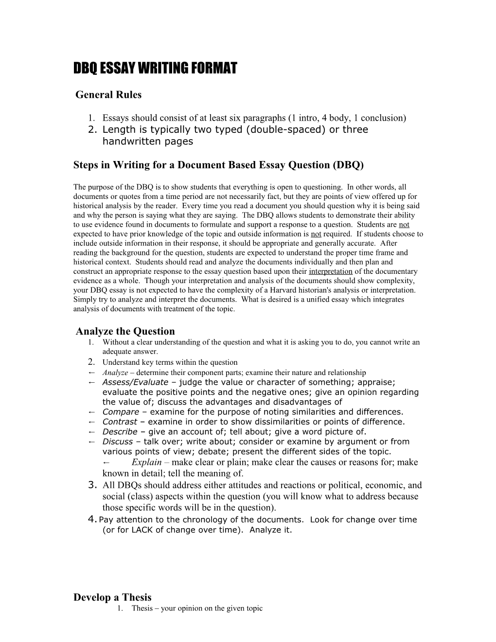 Dbq Essay Writing Format