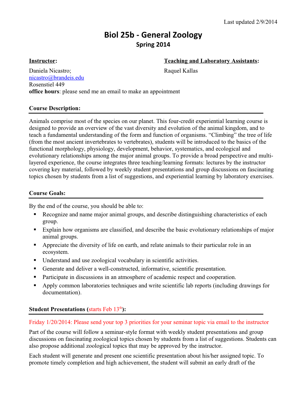 Instructor: Teaching and Laboratory Assistants