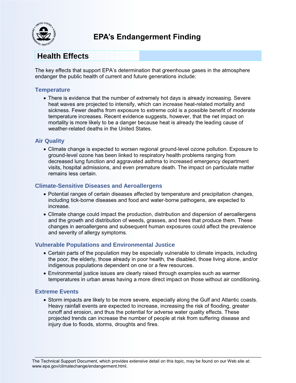 EPA S Final Endangerment Finding for Ghgs: the Finding and the Legal Basis