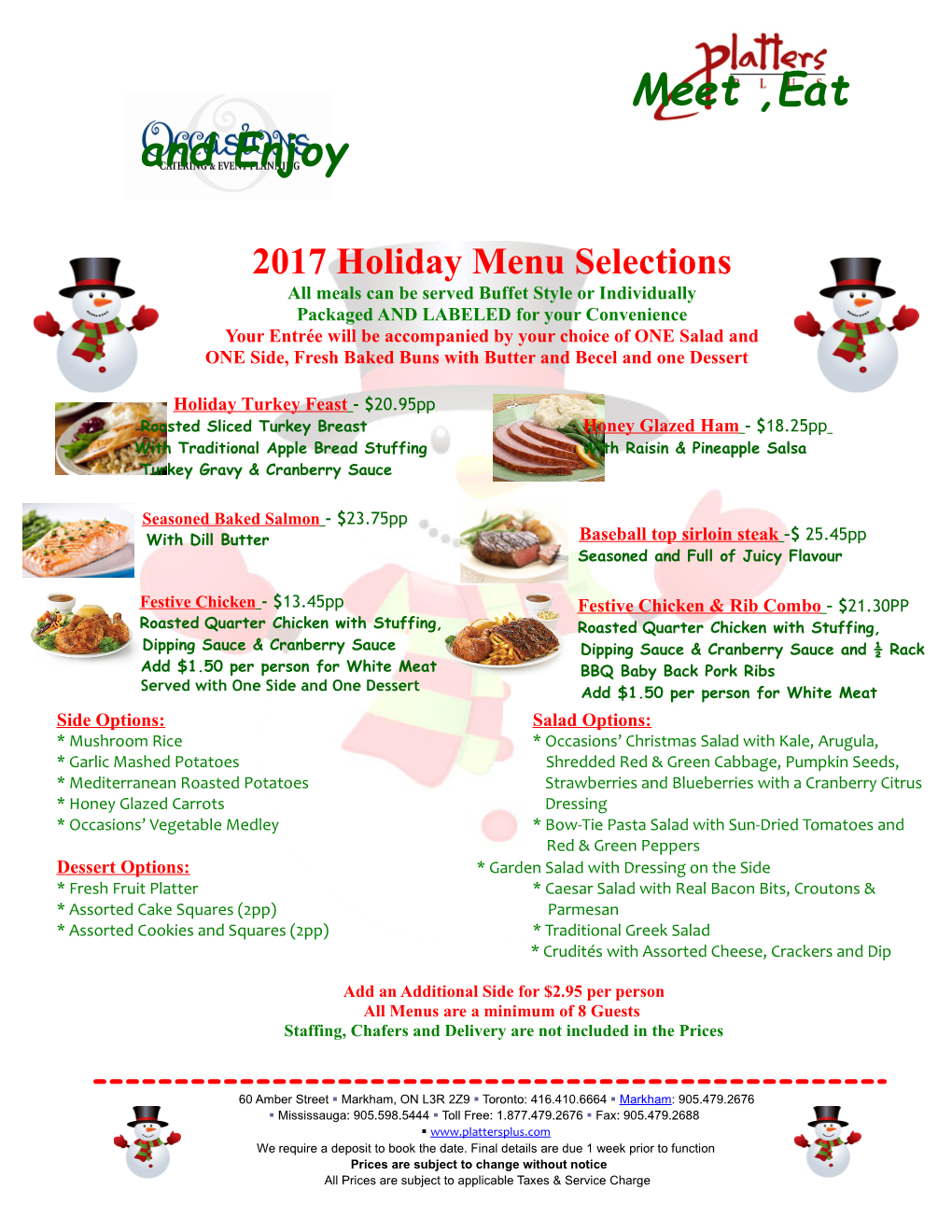 2014 Holiday Menu Selections