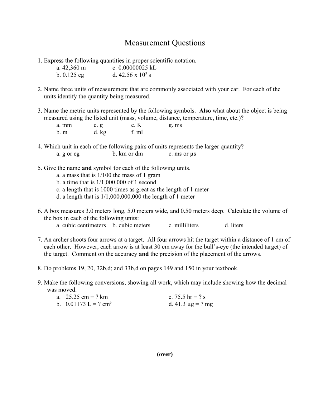 1. Express the Following Quantities in Proper Scientific Notation