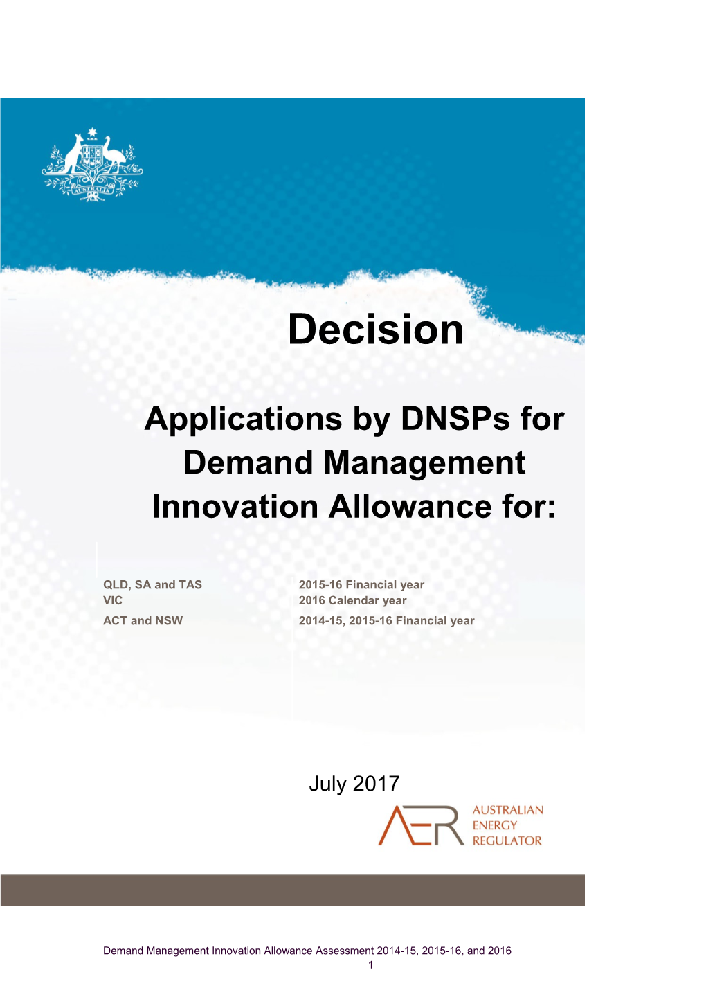 AER Decision - Demand Management Innovation Allowance Assessment