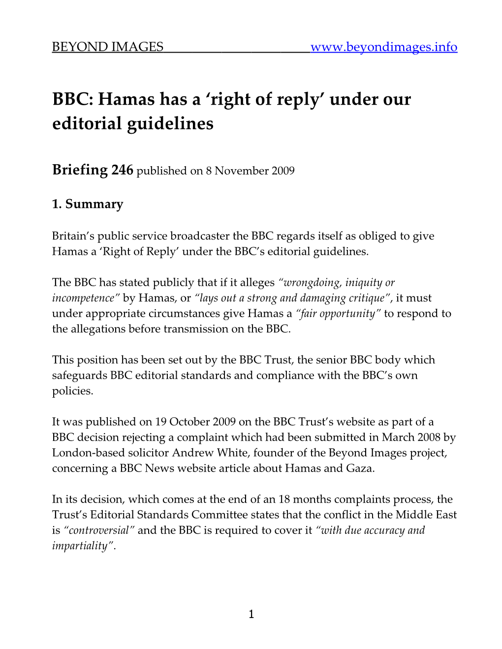 BBC: Hamas Has a Right of Reply Under Our Editorial Guidelines