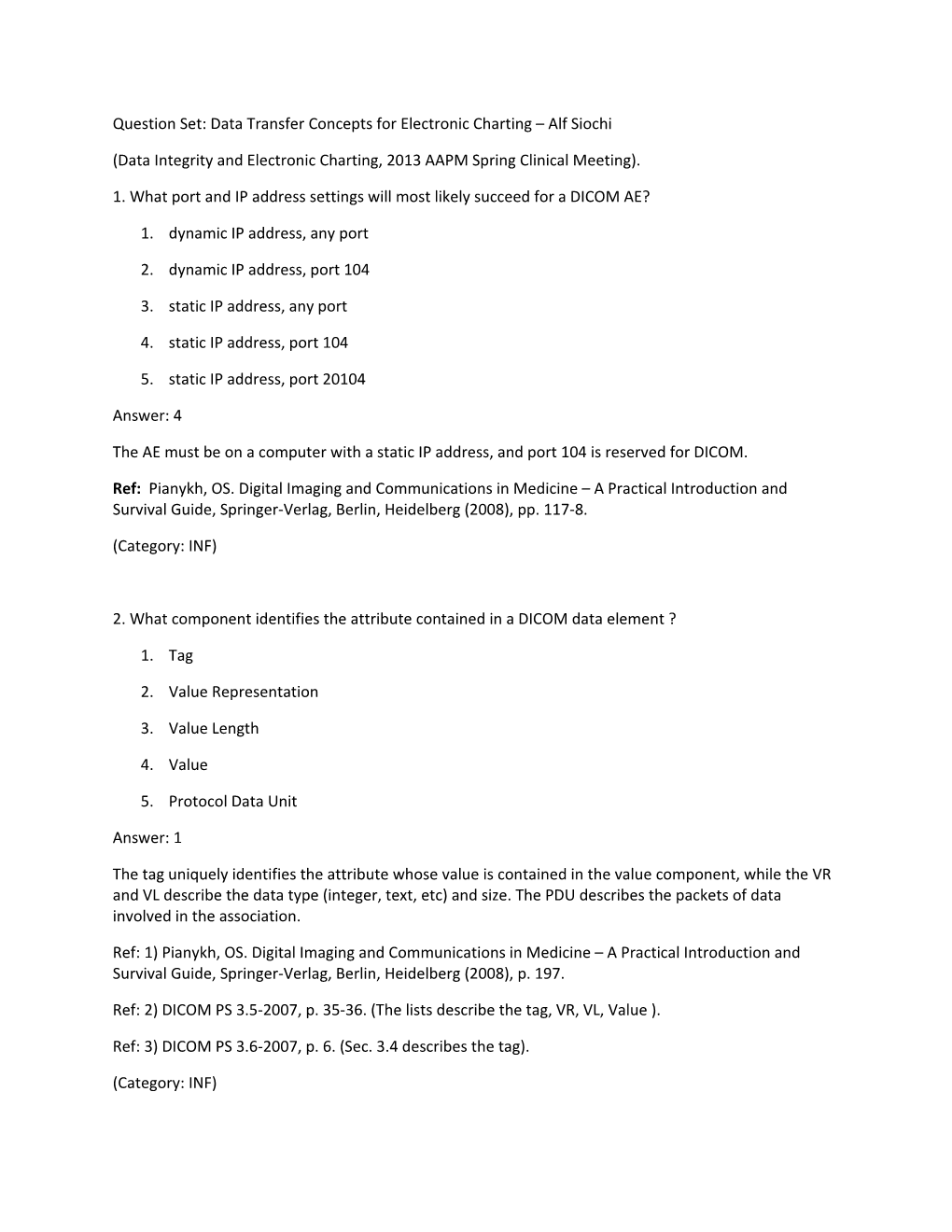 Question Set:Data Transfer Concepts for Electronic Charting Alf Siochi