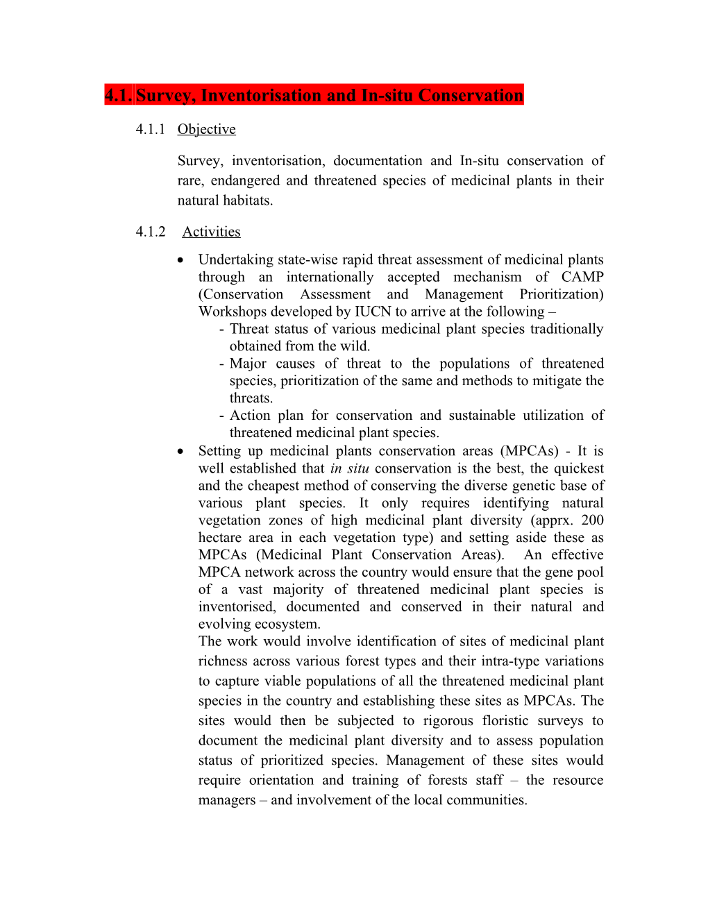 4.1.Survey, Inventorisation and In-Situ Conservation