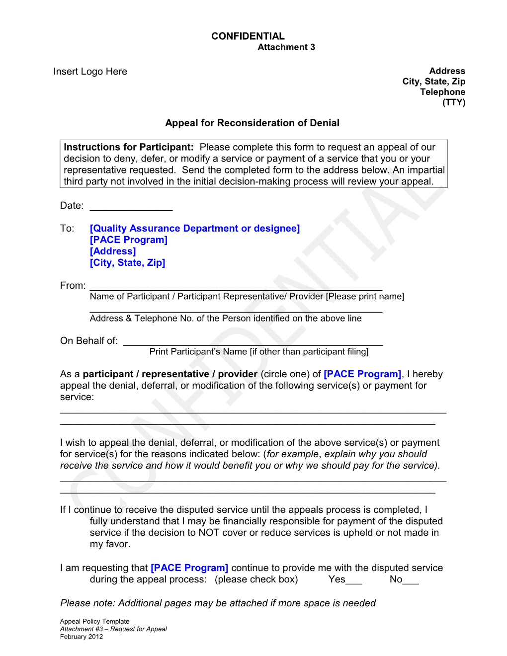 Attachment 3 - Request for Appeal of Denied Service