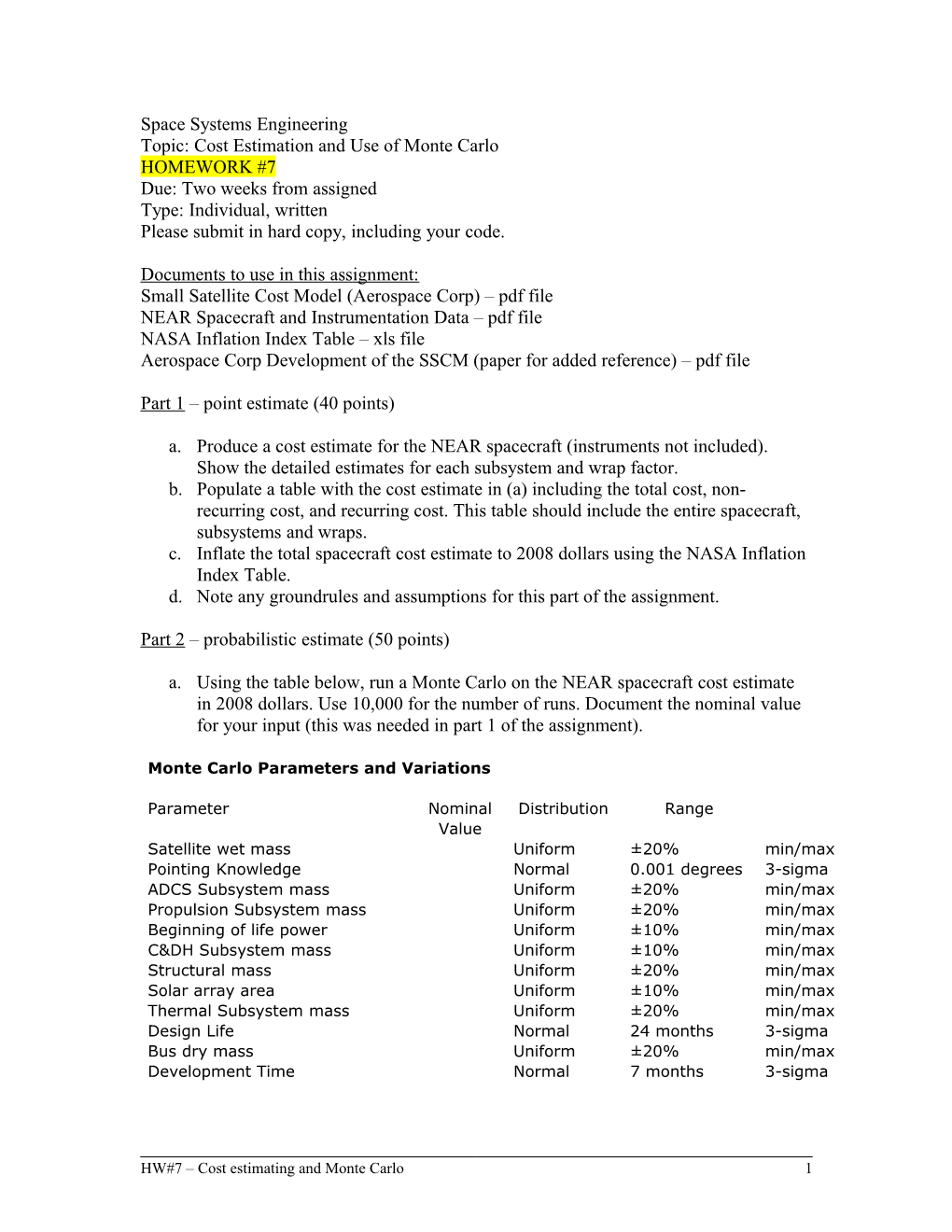 Topic: Cost Estimation and Use of Monte Carlo