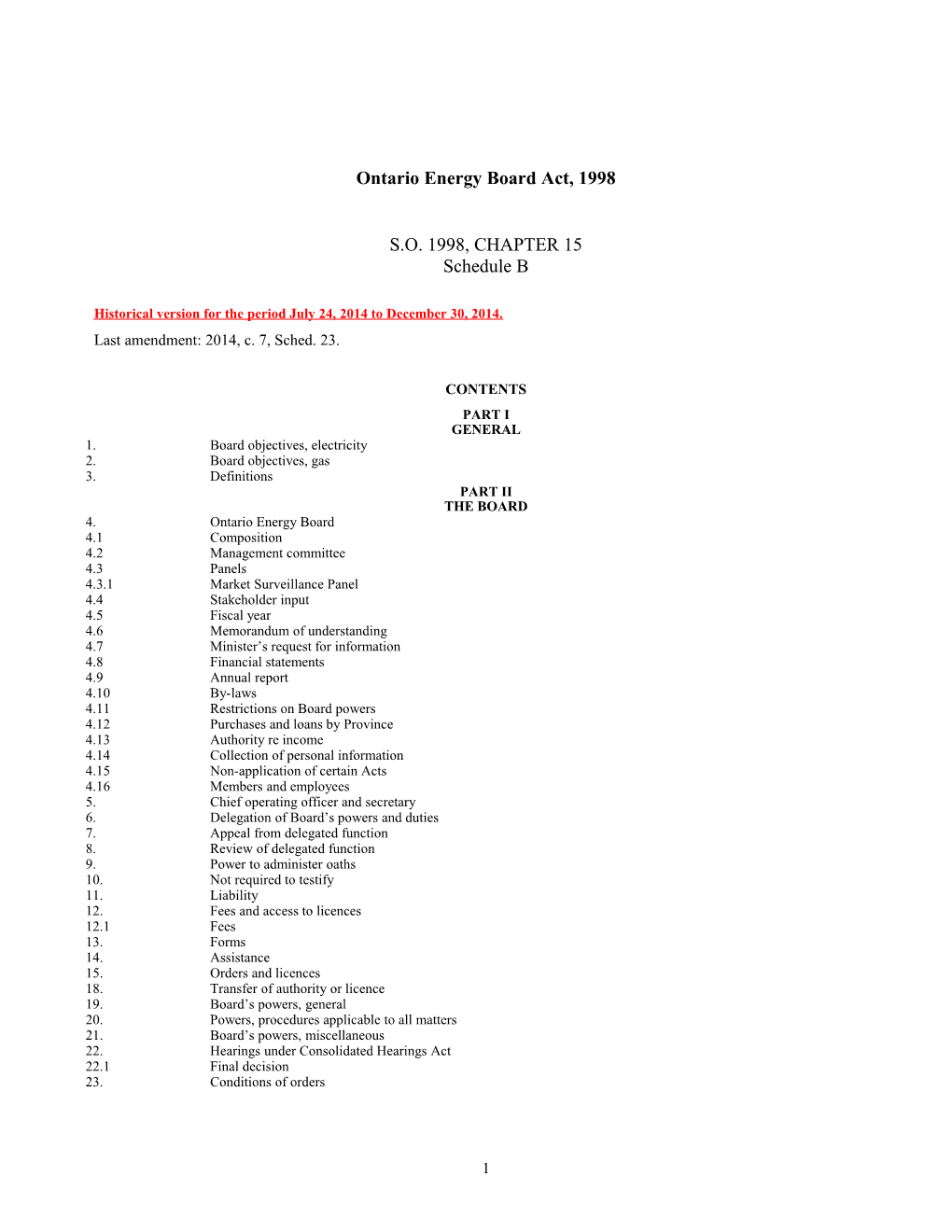 Ontario Energy Board Act, 1998, S.O. 1998, C. 15, Sched. B