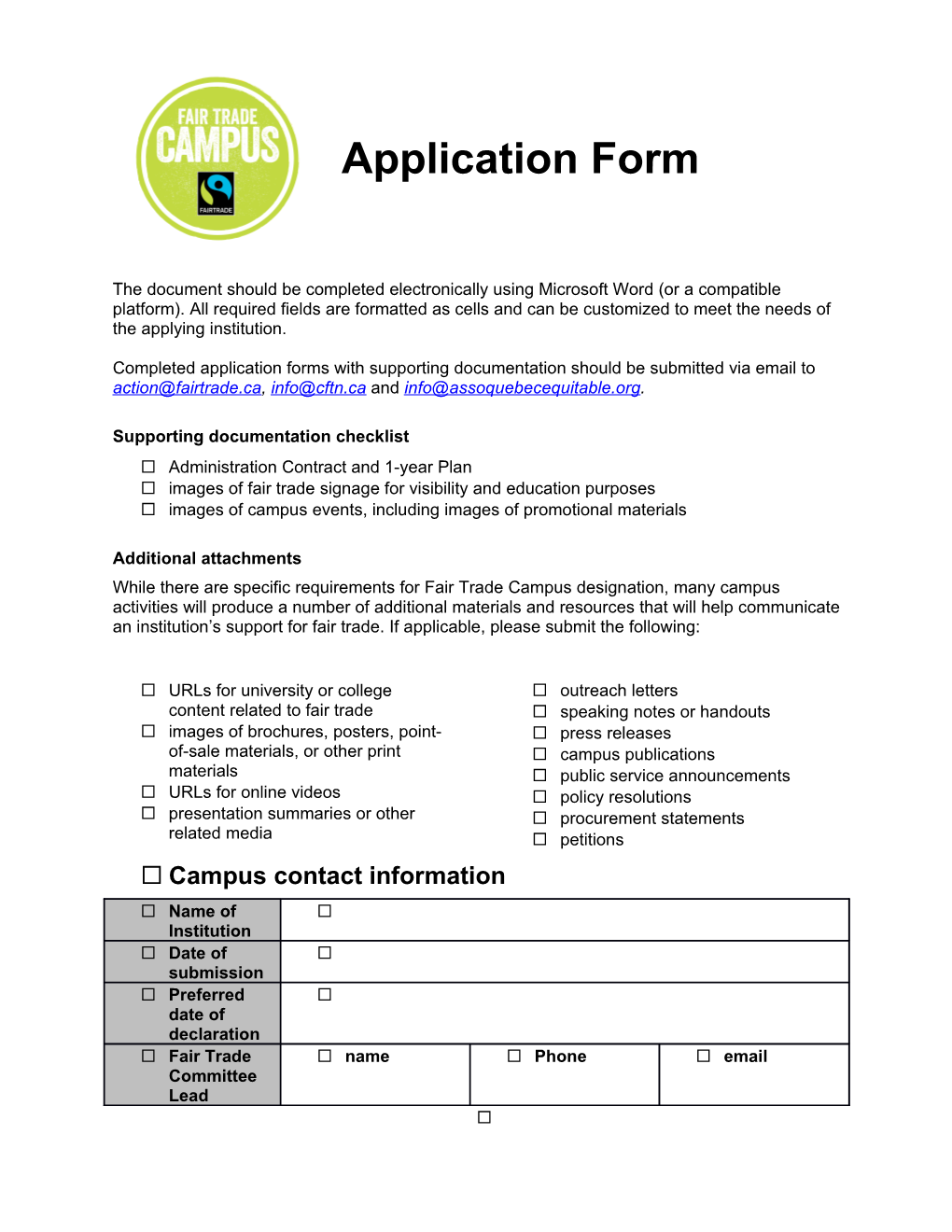 Completed Application Forms with Supporting Documentation Should Be Submitted Via Email
