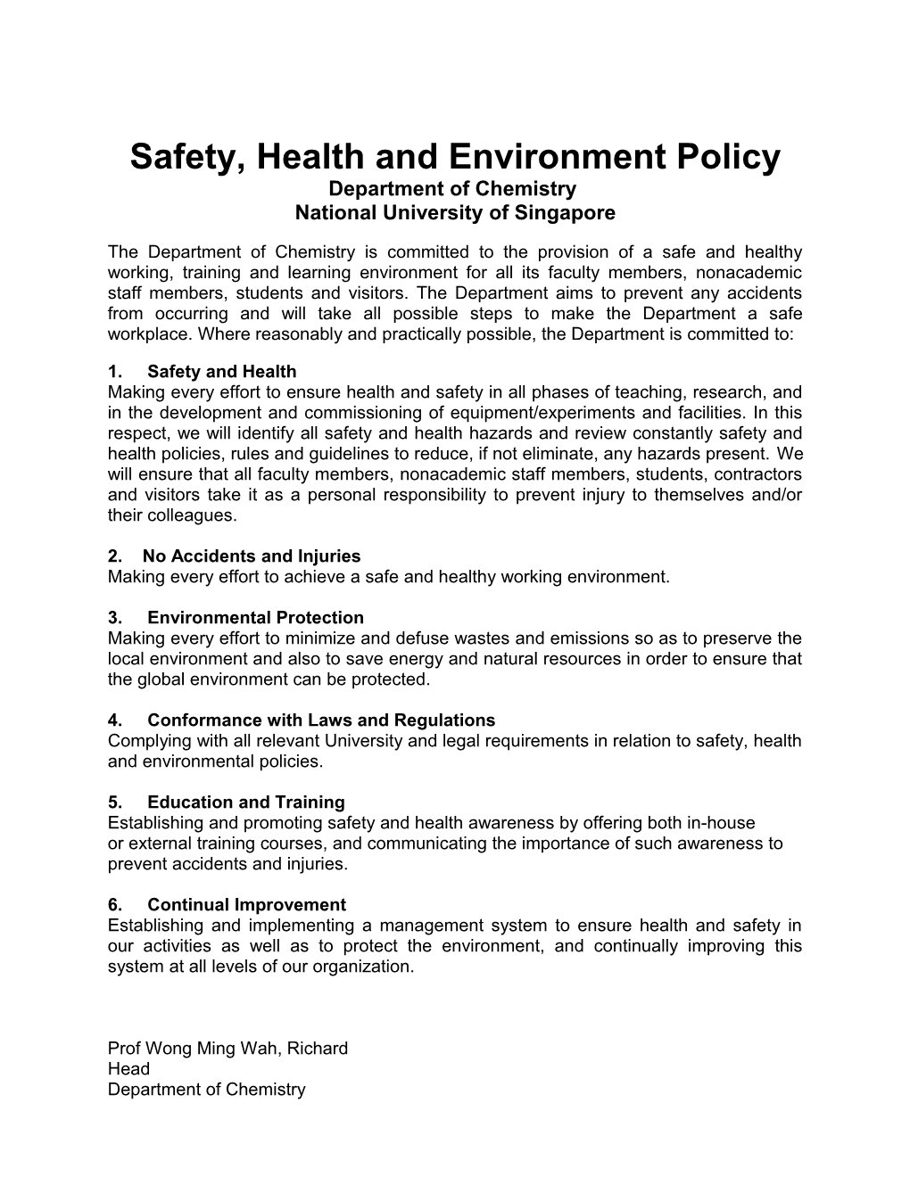 Safety, Health and Environment Policy