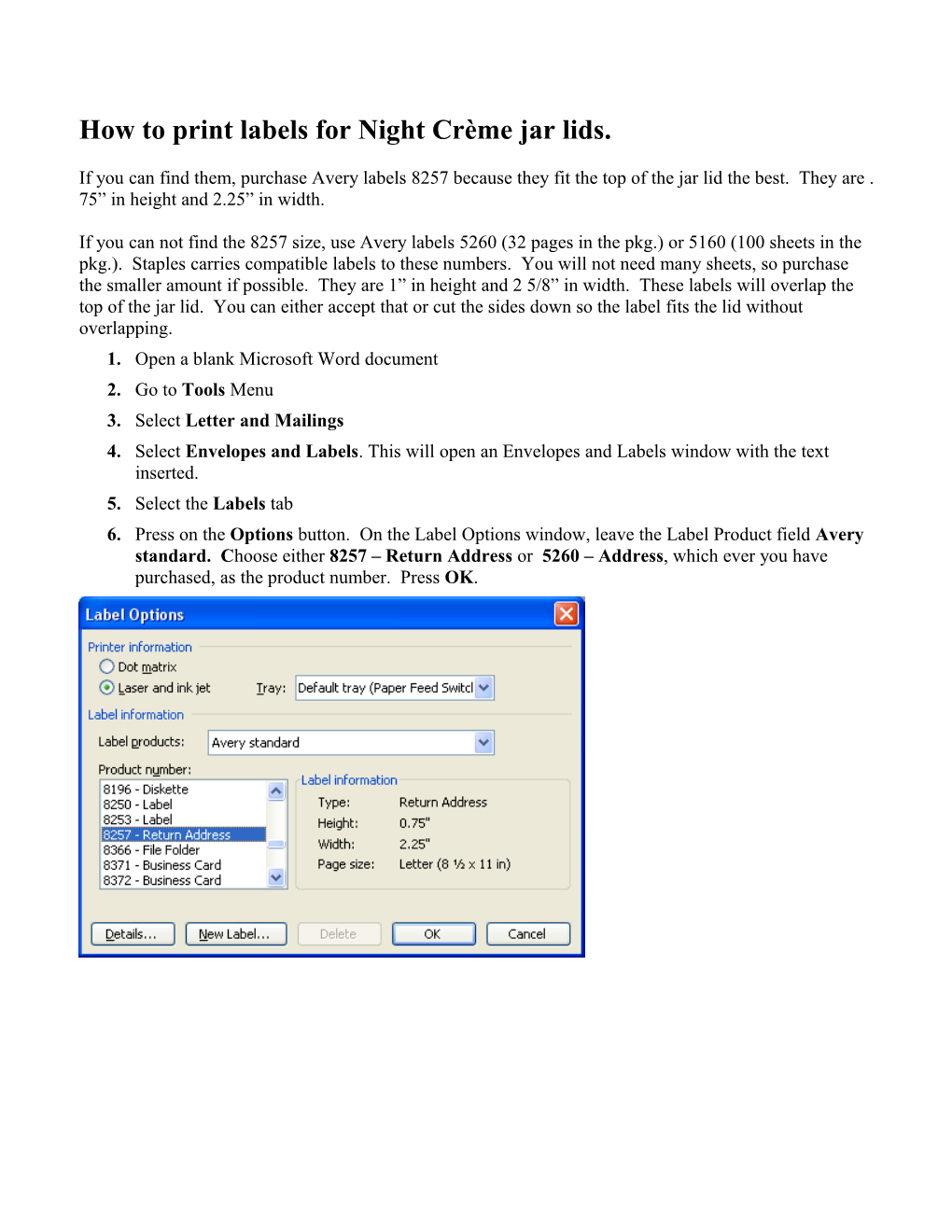 How to Print Avery Labels for Night Crème Jars