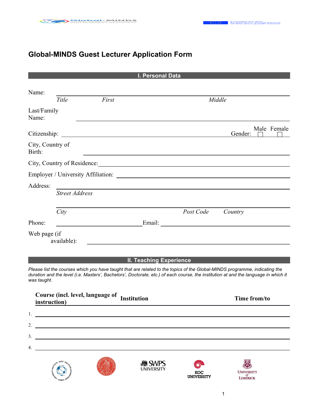 Global-MINDS Guest Lecturer Application Form