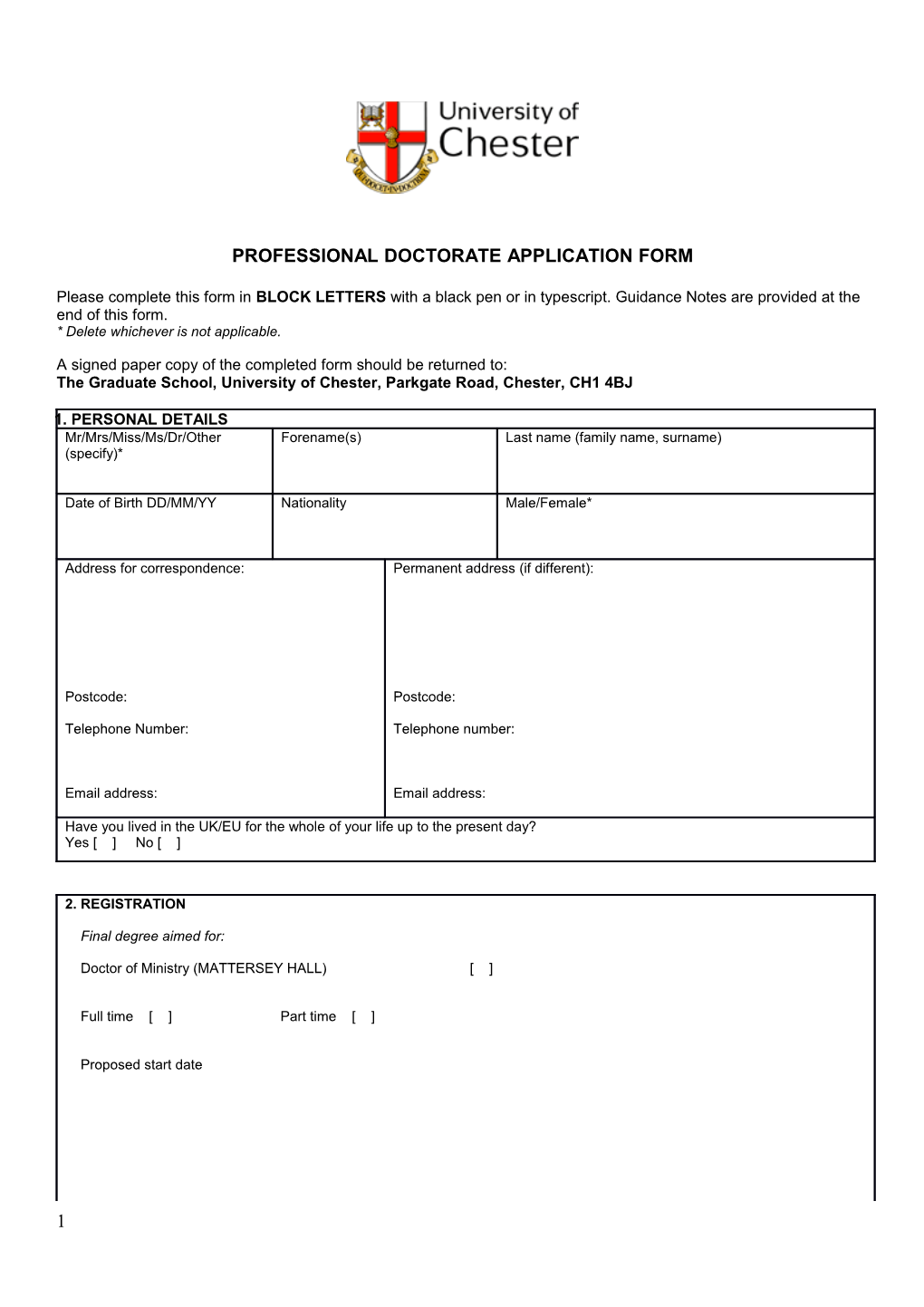 Postgradaute Research Degree Applicaiton Form