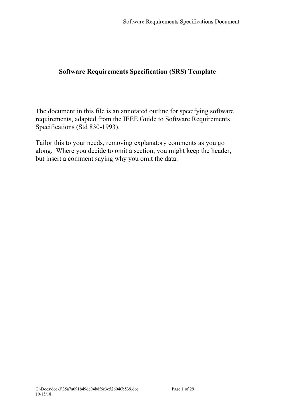 Software Requirements Specification (SRS) Template