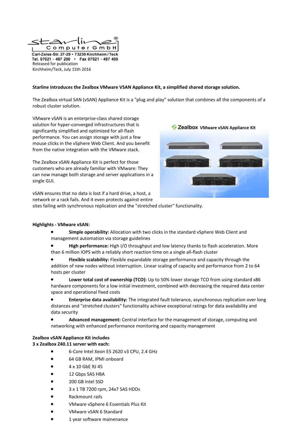 Starline Introduces the Zealbox Vmware VSAN Appliance Kit, a Simplified Shared Storage