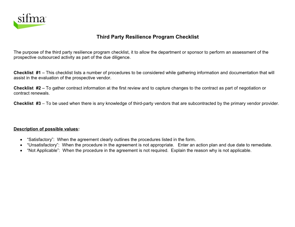 Third Party Resilience Program Checklist