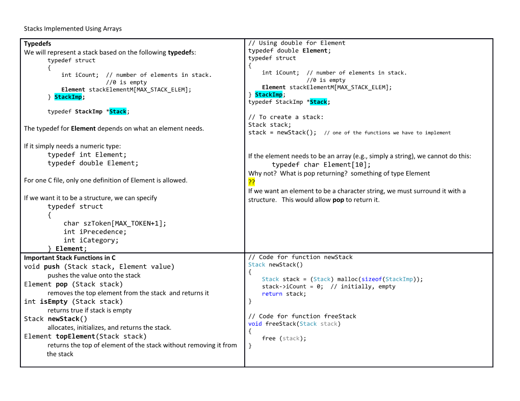 Stacks Implemented Using Arrays