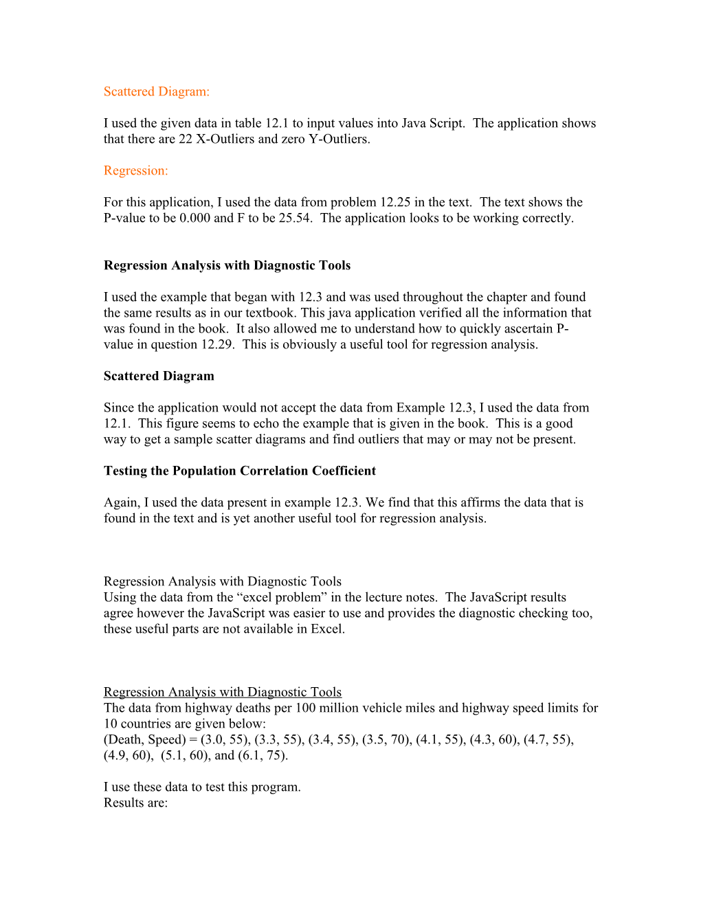 Regression Analysis with Diagnostic Tools