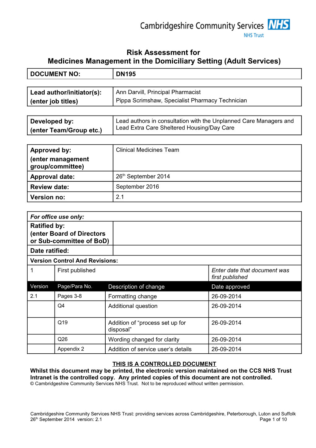 Risk Assessment Protocol For