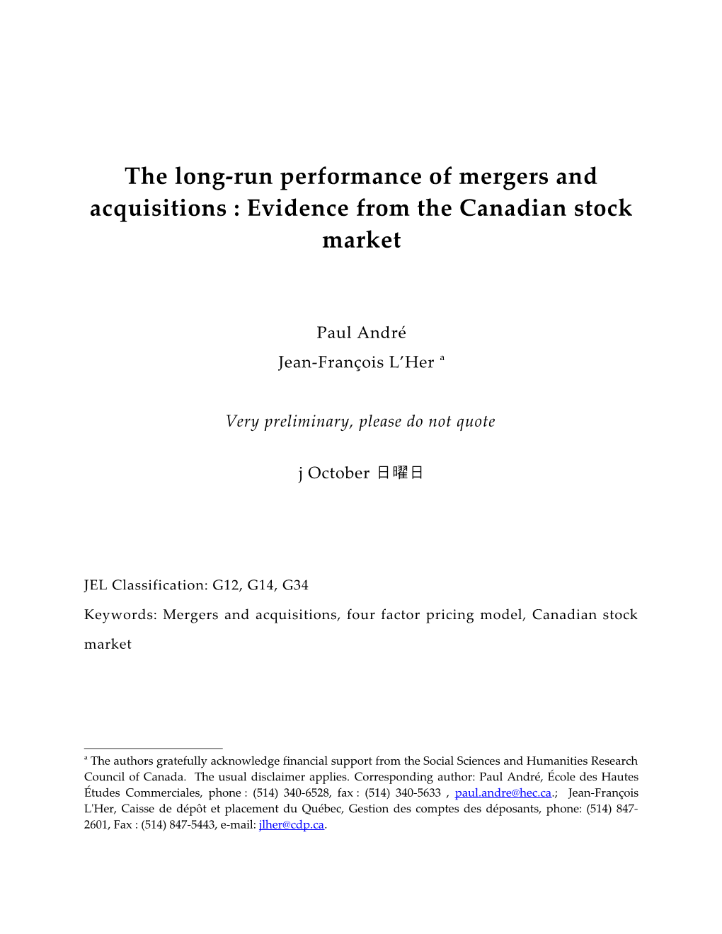Evidence from a Four-Factor Pricing Model in the Canadian Stock Market