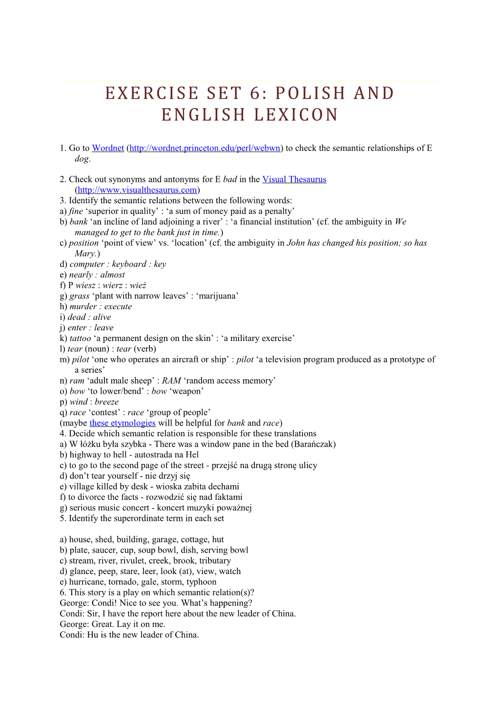 Exercise Set 6: Polish and English Lexicon