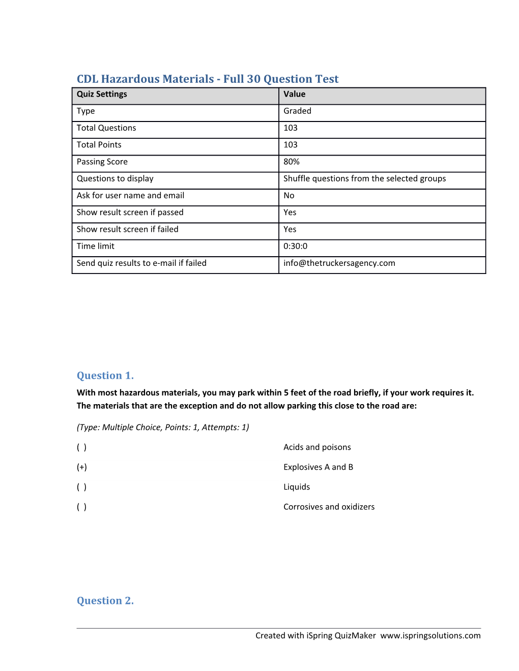 CDL Hazardous Materials - Full 30 Question Test