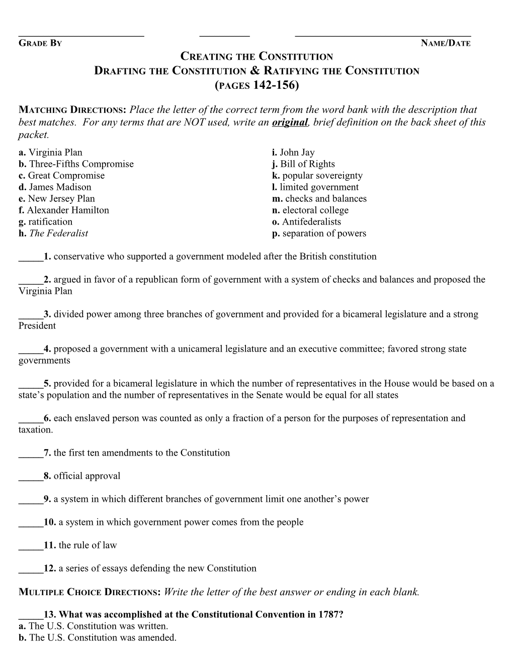 Drafting the Constitution & Ratifying the Constitution