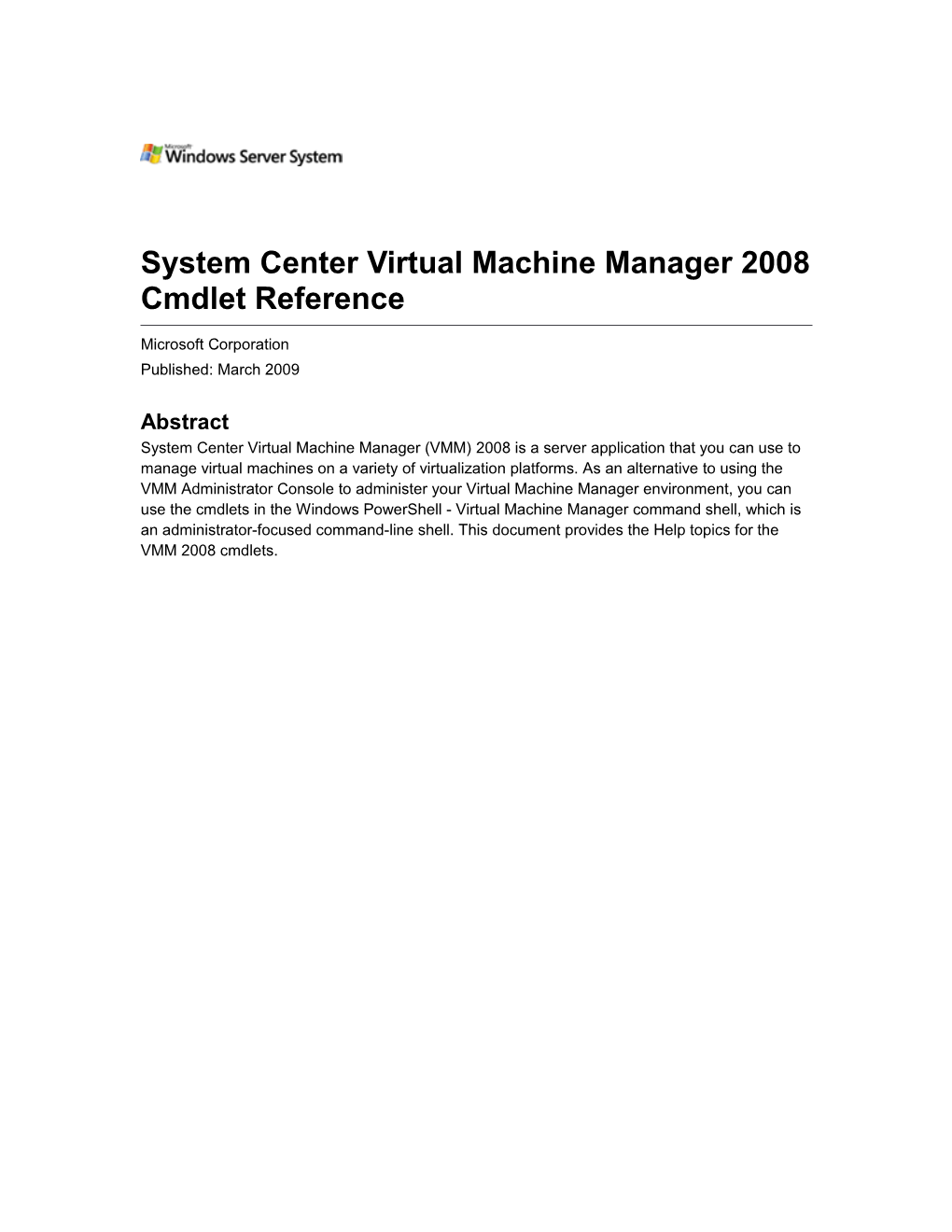 System Center Virtual Machine Manager 2008 Cmdlet Reference