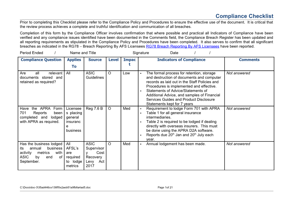 Compliance Checklist