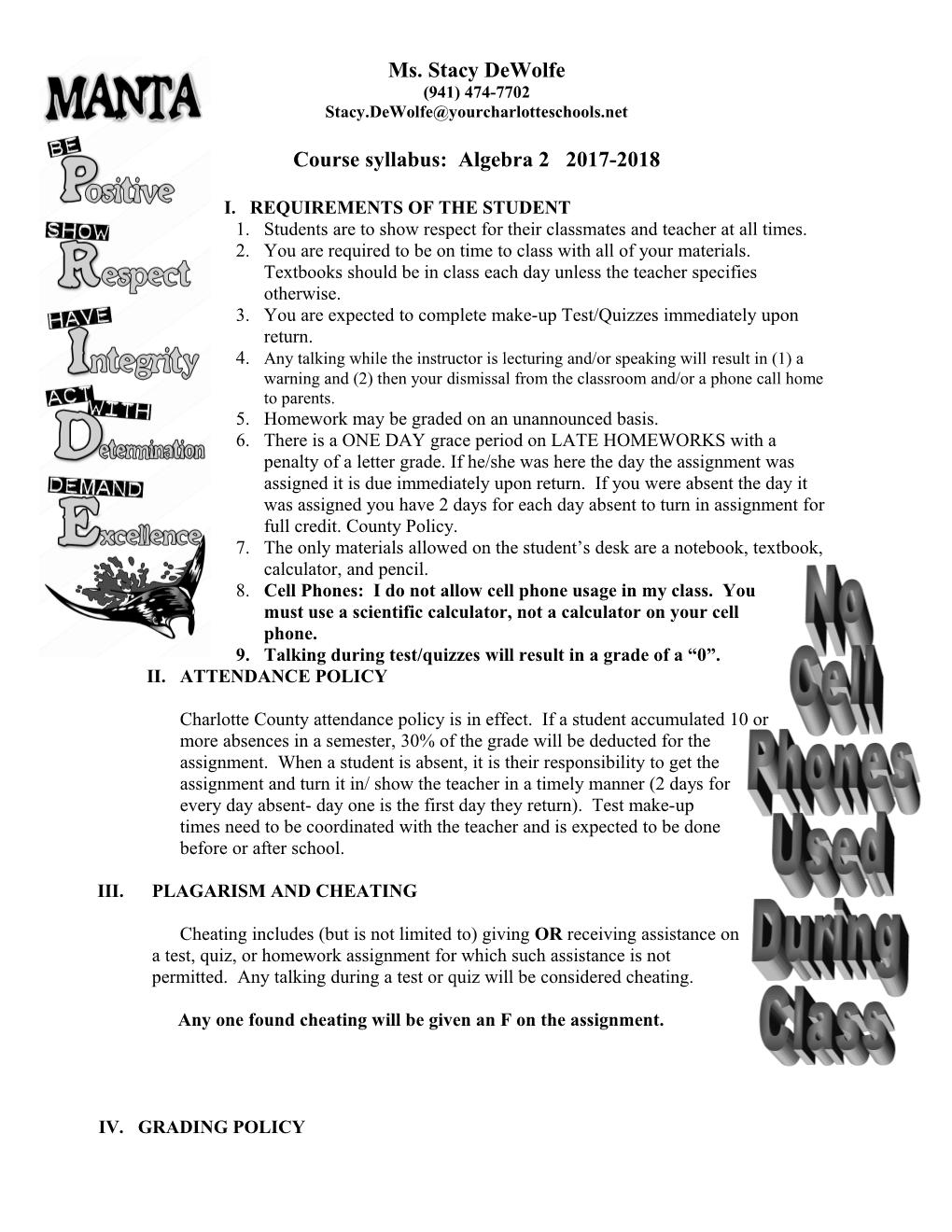 Course Syllabus: Algebra 2 2017-2018