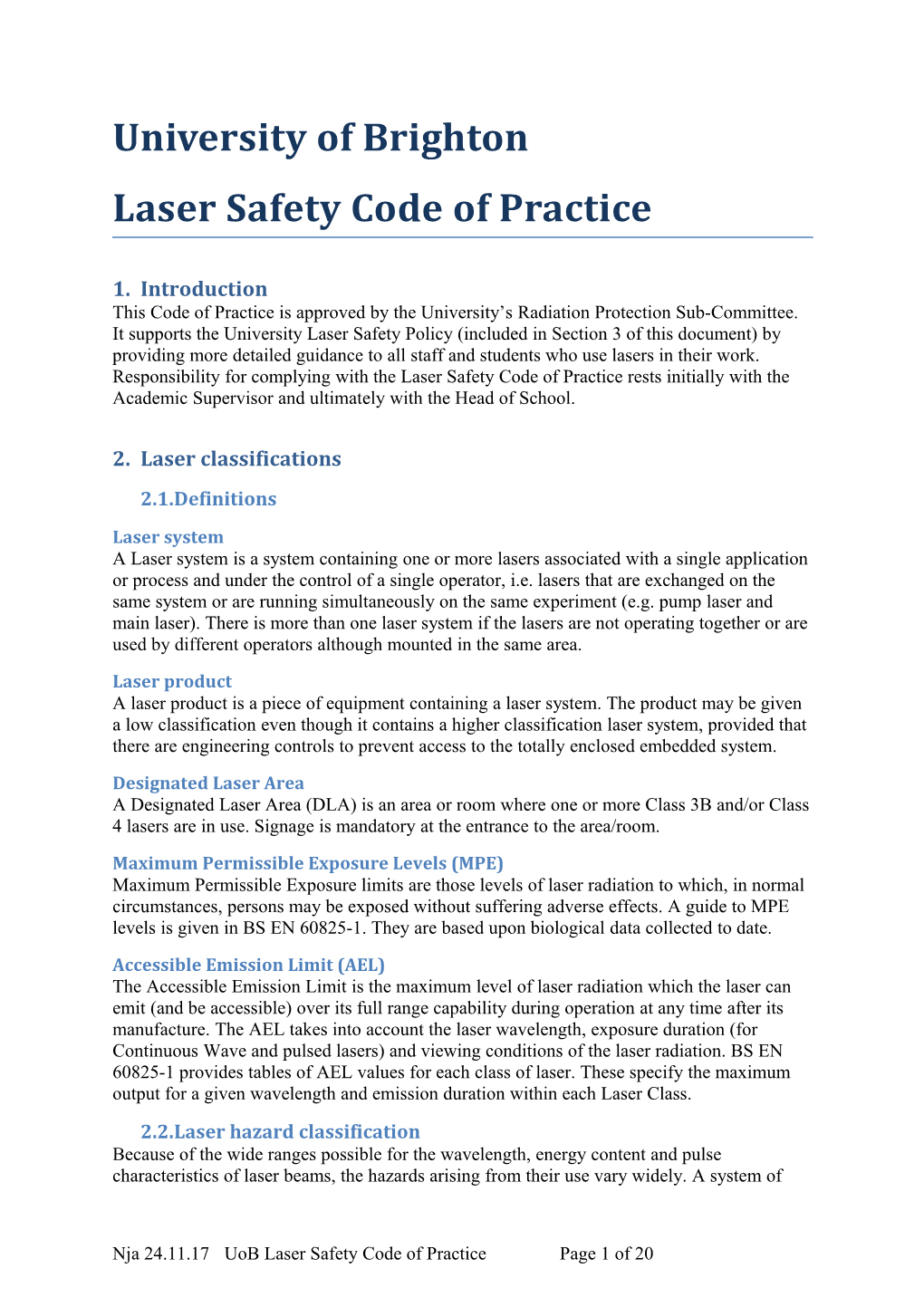 Laser Safety Code of Practice