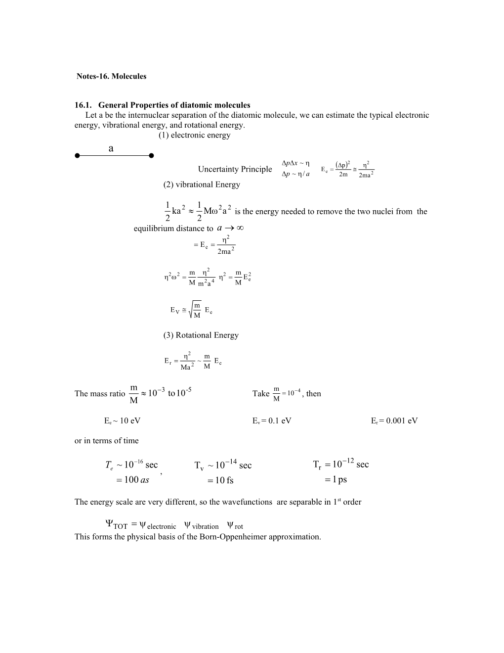 16.1. General Properties of Diatomic Molecules