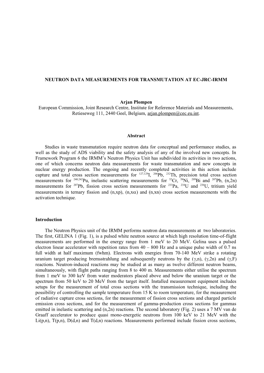 Neutron Data Measurements for Transmutation at EC-JRC-IRMM