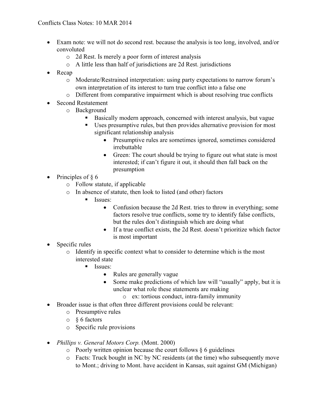 Conflicts Class Notes: 10 MAR 2014