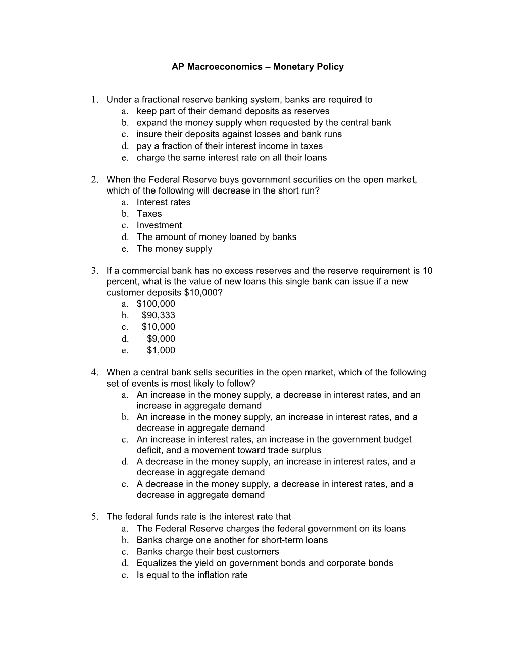 AP Macroeconomics Monetary Policy