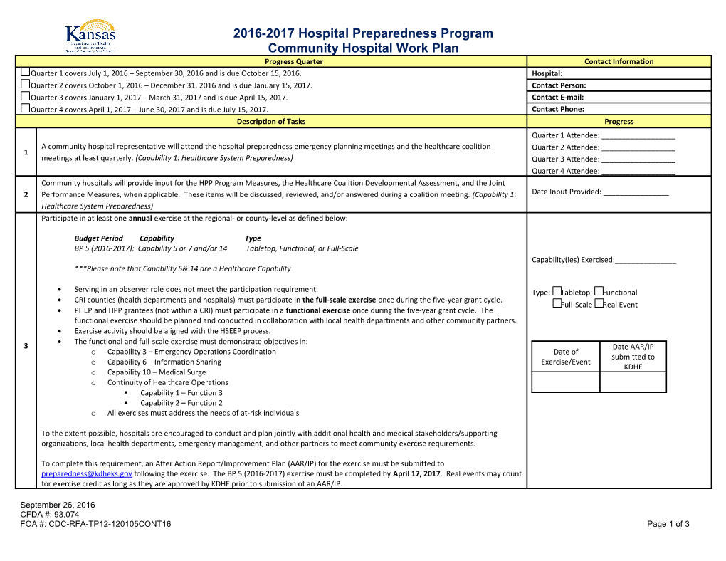 Community Hospital Work Plan