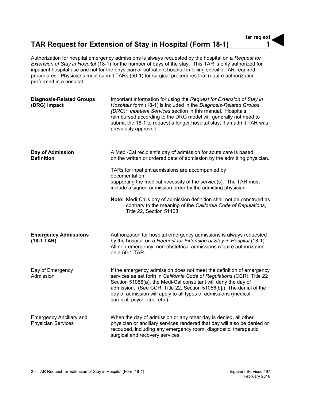 TAR Request for Extension of Stay (Form 18-1) (Tar Req Ext)